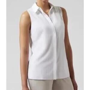 Athleta Urbanite II White Sleeveless Button Down Tank Shirt Athleisure IX